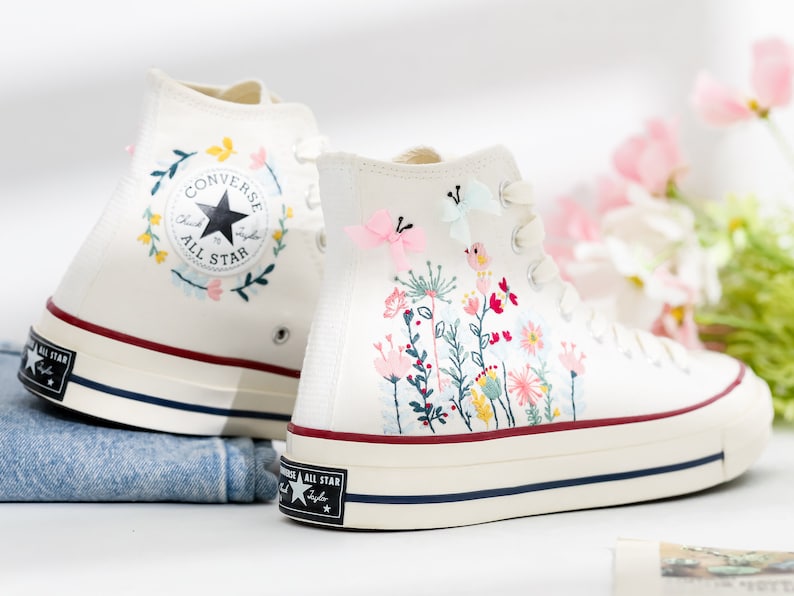 Bridal Flowers Embroidered Converse Shoes