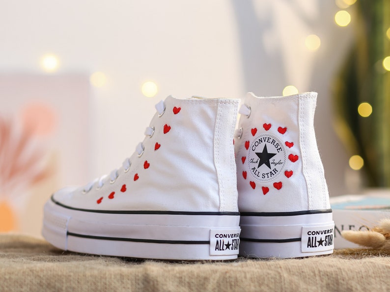 Red Hearts Line Converse Embroidery