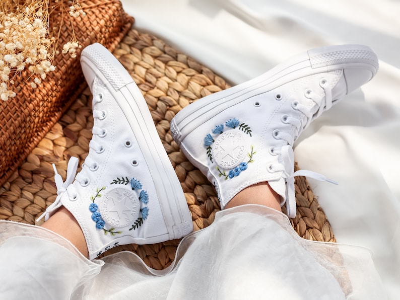 Blue Bridal Flowers Embroidered Sneakers