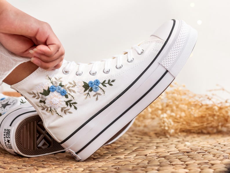 White Dahlia Wedding Converse Embroidery
