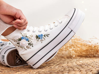 White Dahlia Wedding Converse Embroidery