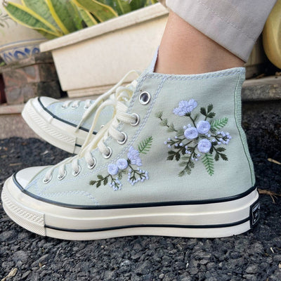 White Rose and Flower Converse Embroidery