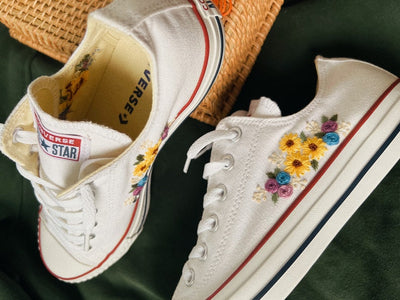 Sunflowers And Roses Garden Embroidered Converse Low Top