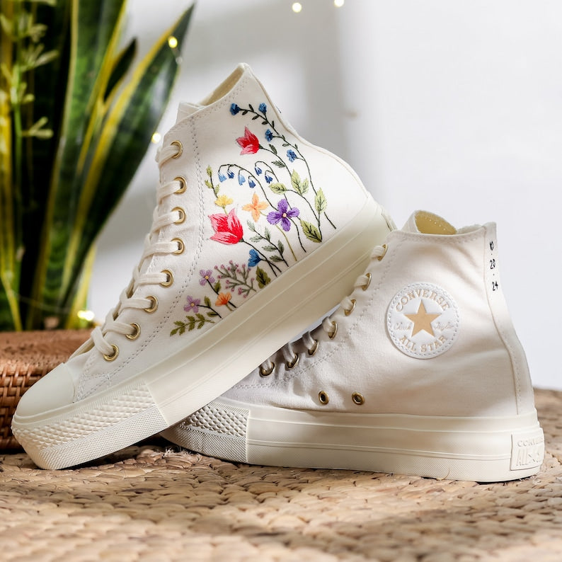 Vibrant Wildflower Wedding Converse Embroidery