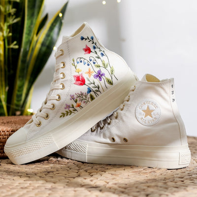 Vibrant Wildflower Wedding Converse Embroidery