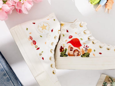 Mushroom House Embroidered Converse Shoes