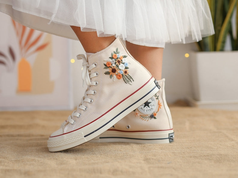 Orange Rose Bouquet Converse Embroidery