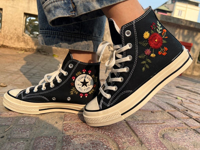 Red Daisy Converse Embroidery