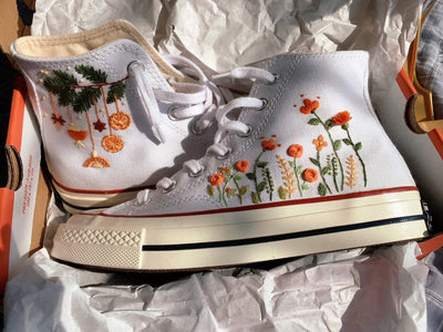 Orange Wildflowers Converse Embroidery