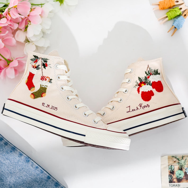 Christmas Stockings Embroidered Converse Shoes