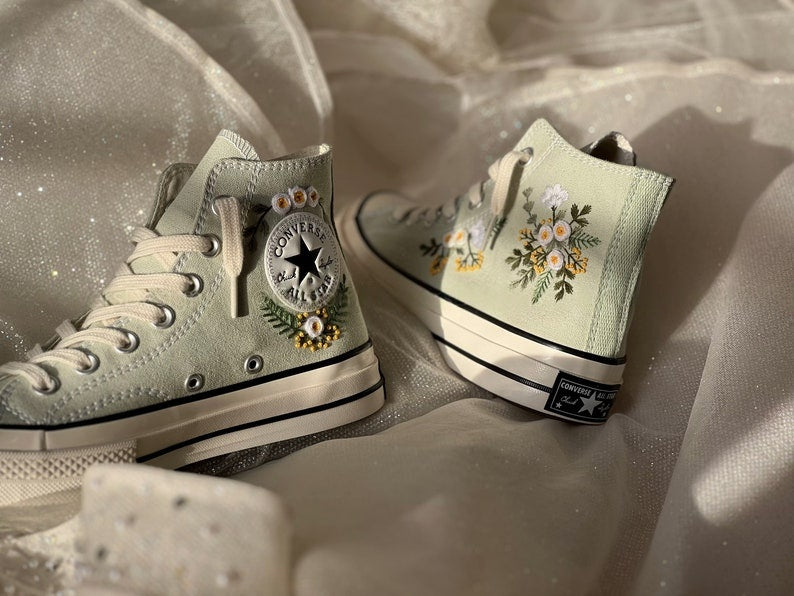 White and Yellow Flower Converse Embroidery