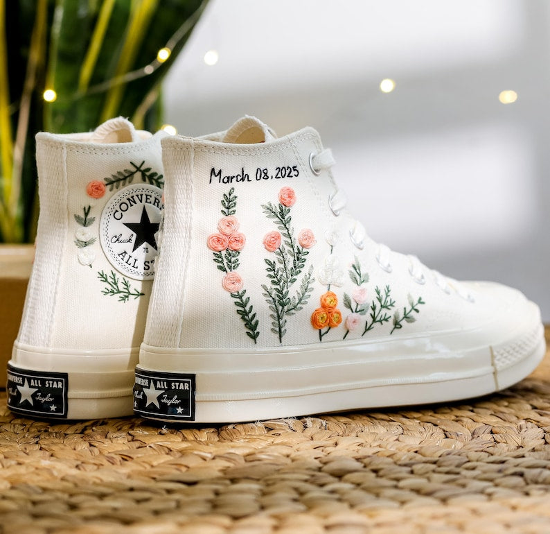 Custom Wedding Converse Embroidered Flowers