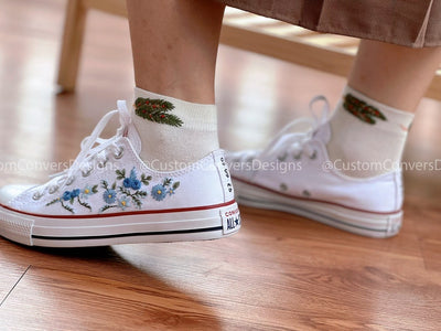 Embroidered Sneakers Blue Wedding Flowers