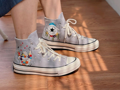 Colorful Girl & Floral Converse Embroidery