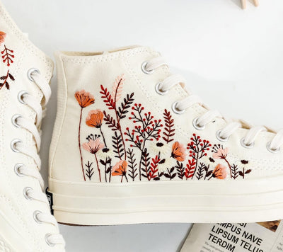 Burnt Orange Bouquet Embroidered Converse Shoes