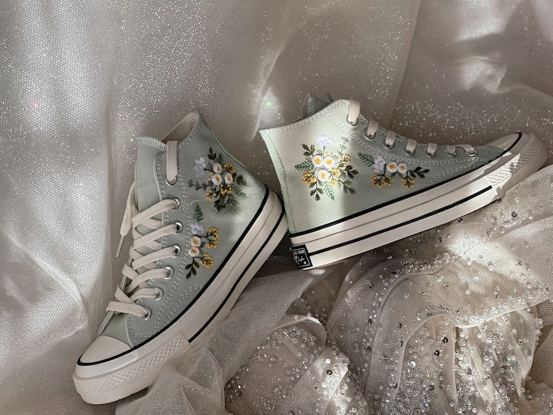 White Roses Wreath Converse Embroidery