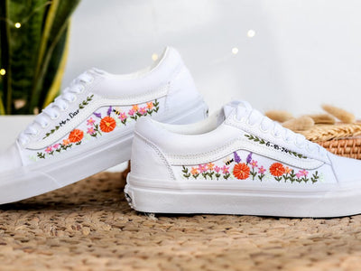 Orange Daisy Vine Converse Embroidery