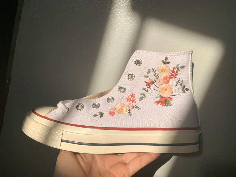 Peach Rose Ribbon Bouquet Converse Embroidery