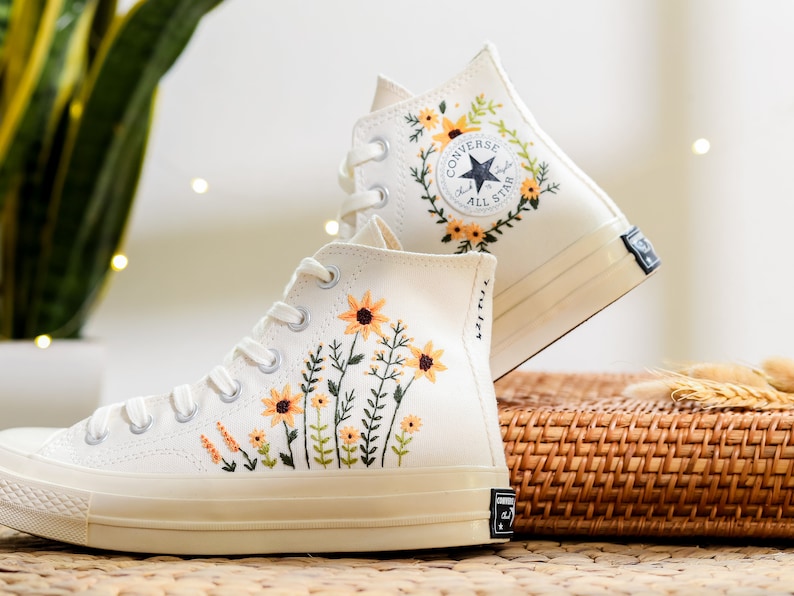 Orange Daisy Garden Converse Embroidery
