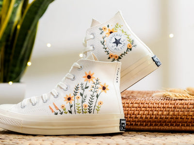 Orange Daisy Garden Converse Embroidery