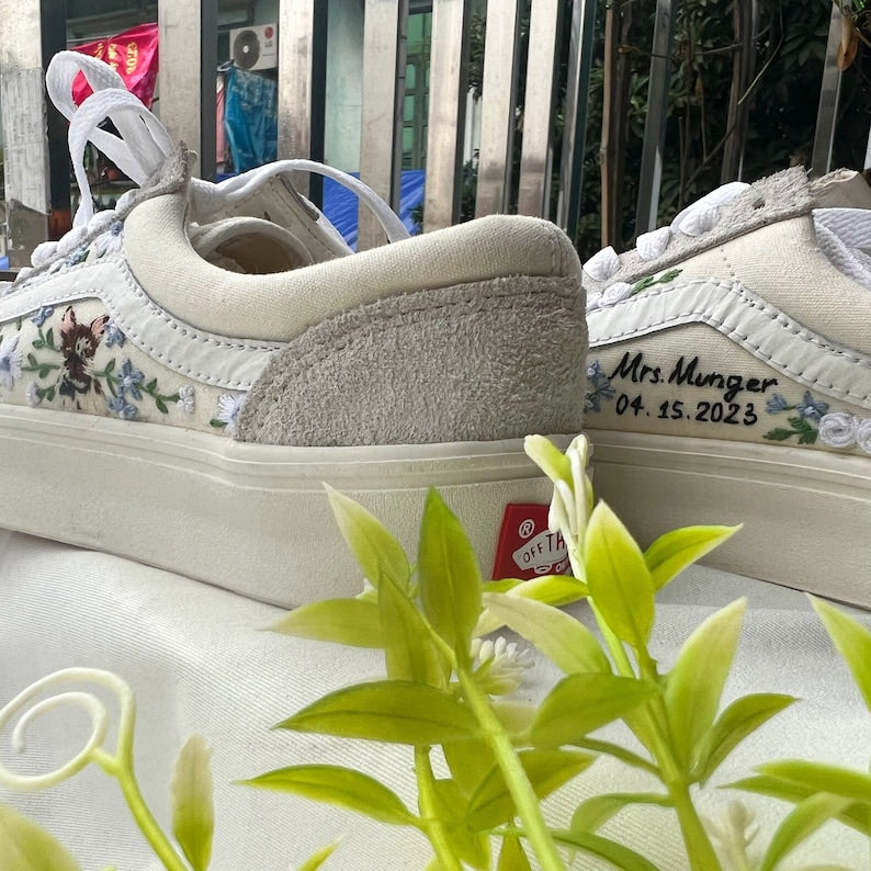 White Roses Wedding Converse Embroidery