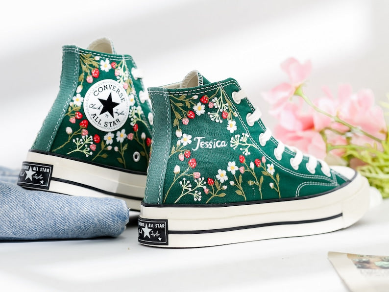 Strawberry Embroidered Converse Shoes