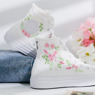 Wedding Flower Embroidered Converse Shoes