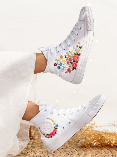 Colorful Rose Bouquet Converse Embroidery