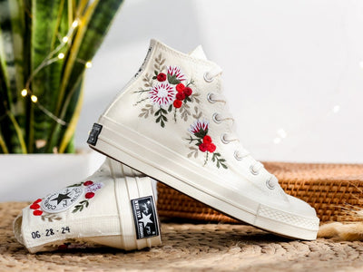Red Roses Berry Bouquet Converse Embroidery