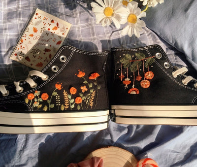 Orange Floral Garden Converse Embroidery