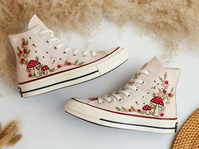 Mushrooms and Flower Embroidered Converse High Top