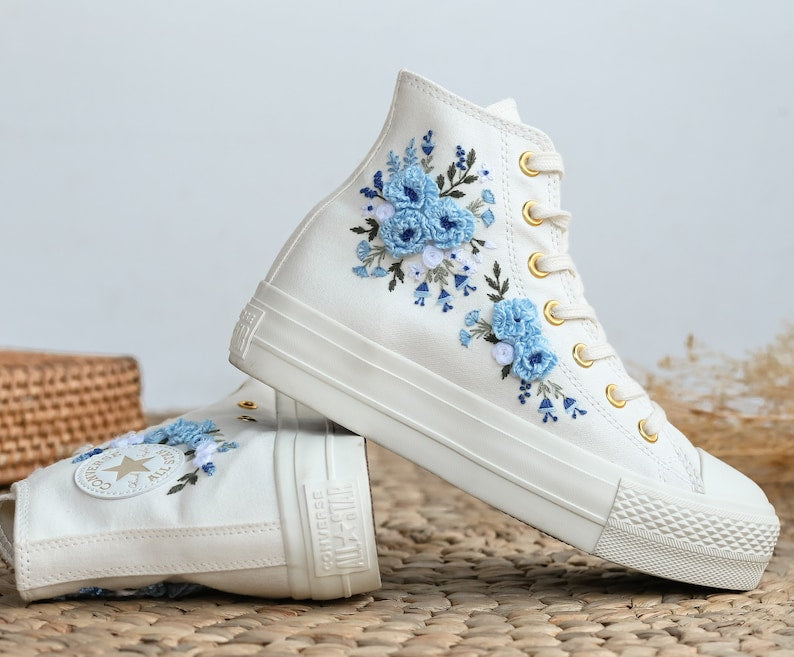Blue Roses Wedding Converse Embroidery