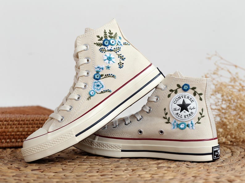 Blue Flower Converse Embroidery