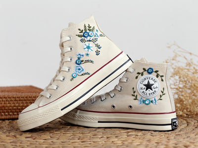 Blue Flower Converse Embroidery