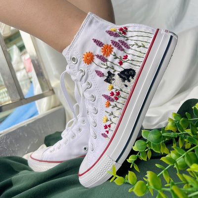 Cat and Wildflowers Converse Embroidery