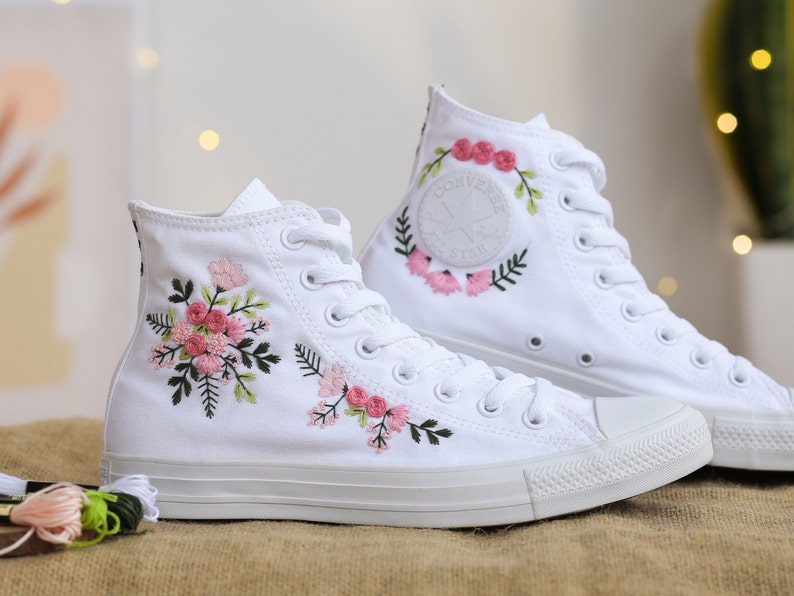 Pink Rose Bouquet Converse Embroidery
