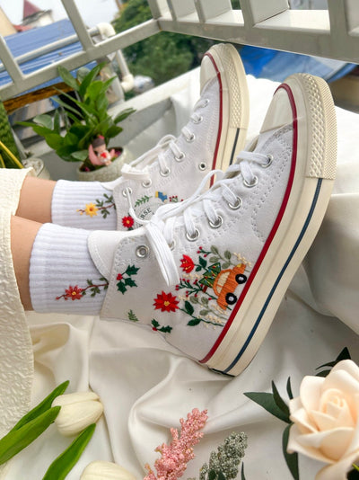 Flower and Car Converse Embroidery