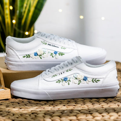 Blue White Rose Wedding Converse Embroidery