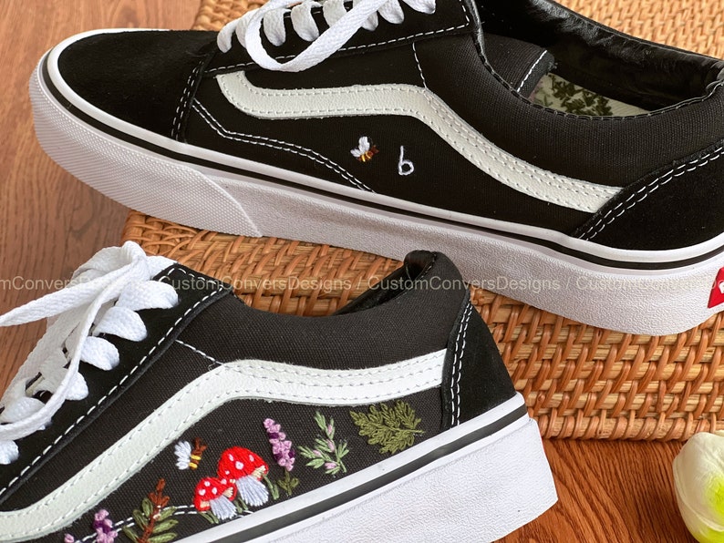 Embroidered Vans Lavender And Mushrooms