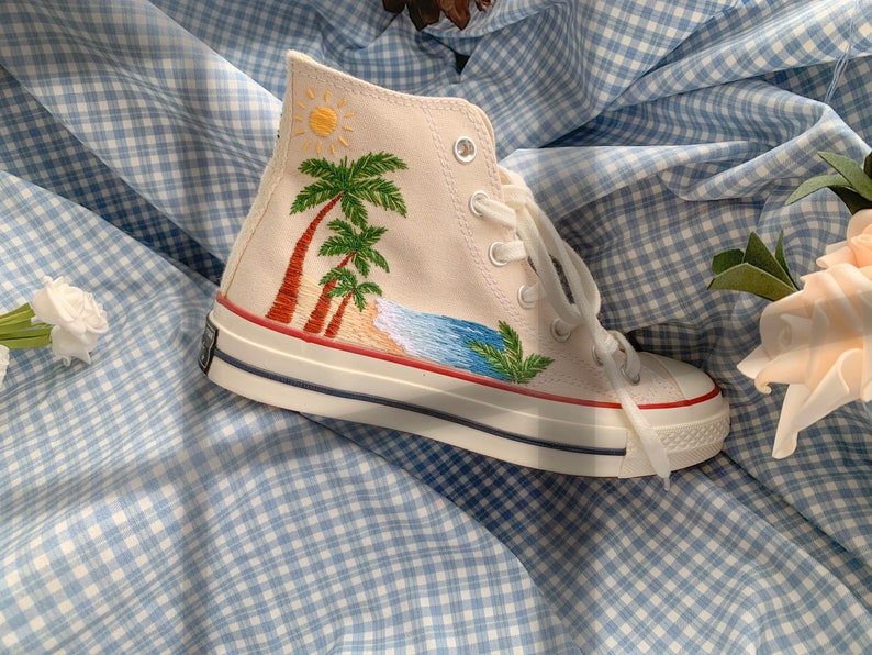 Tropical Beach & Palm Tree Converse Embroidery