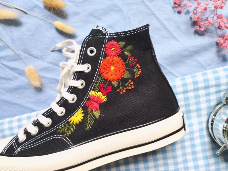 Pumpkin Floral Converse Embroidery