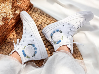 Blue Roses Wedding Converse Embroidery