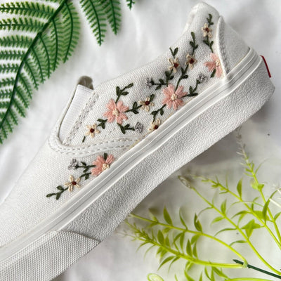 Embroidered Vans Sweet Light Pink Flower Garden