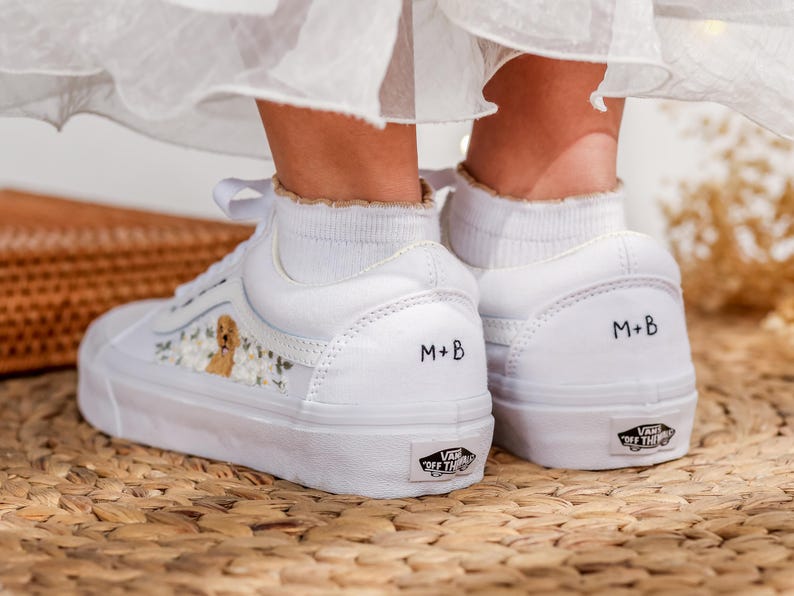 Pet Embroidered Wedding Vans, White Rose Embroidered