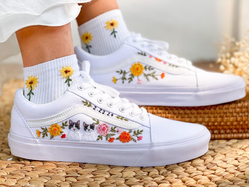 Cat Rose Wedding Converse Embroidery