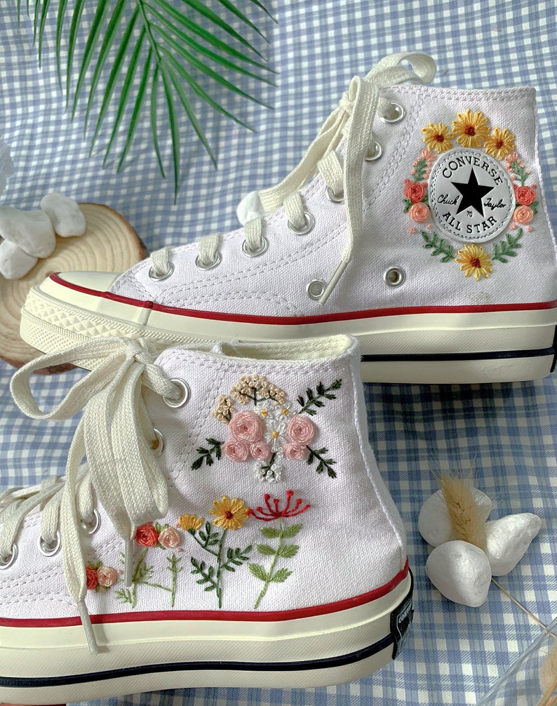Pink & Yellow Floral Garden Converse Embroidery