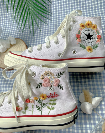 Pink & Yellow Floral Garden Converse Embroidery