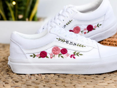 Pink Rose Wedding Converse Embroidery