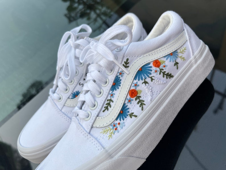 Embroidered Vans Sweet Blue Flower Garden