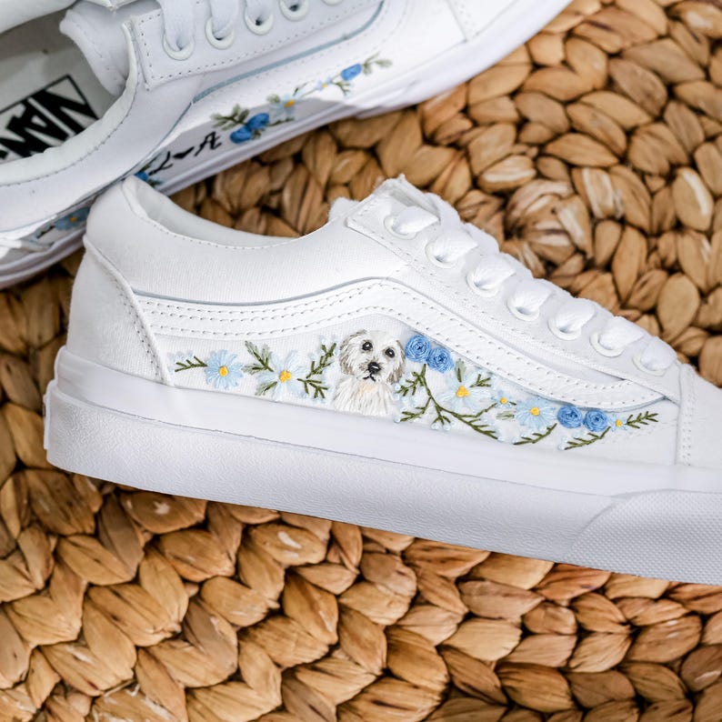 Embroidered Wedding Vans, Pet and Blue Flower